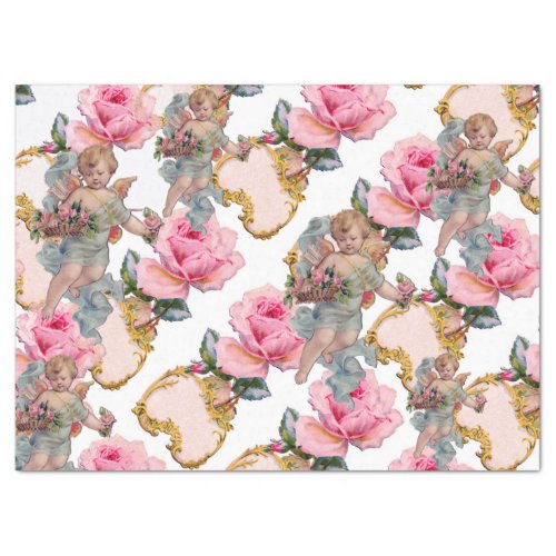 ROMANTIC ANGEL GATHERING PINK ROSES TISSUE PAPER