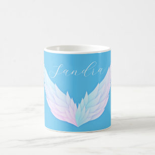 Romantic angel wings with name coffee mug