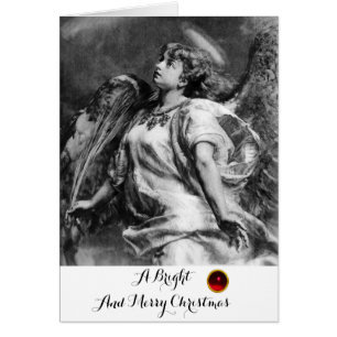 ROMANTIC ANGEL WITH FEATHER BLACK WHITE Christmas Cards