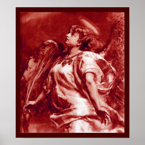 ROMANTIC ANGEL WITH FEATHER IN ANTIQUE RED WHITE POSTER