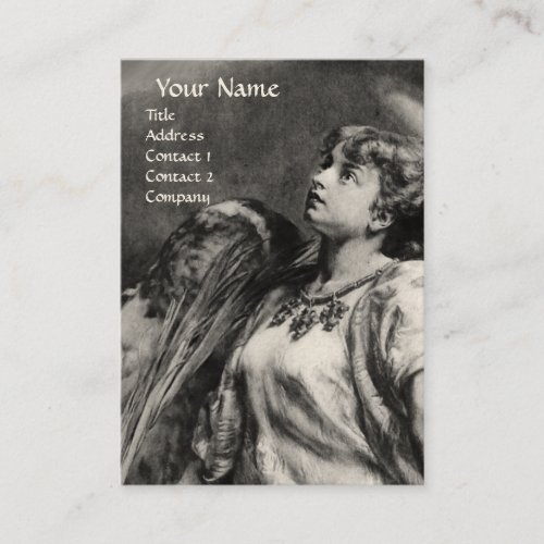 ROMANTIC ANGEL WITH FEATHER IN BLACK AND WHITE BUSINESS CARD
