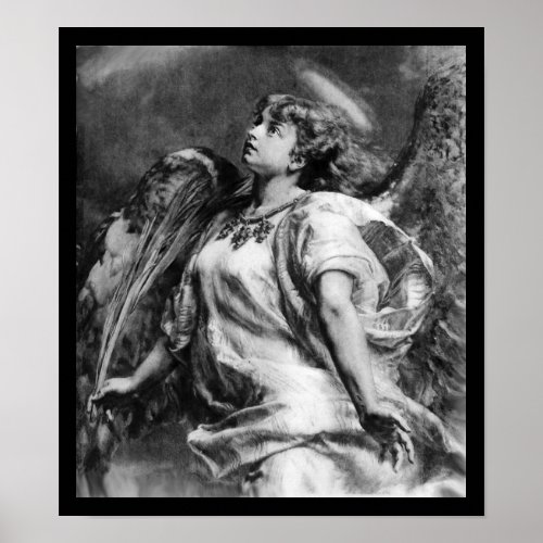 ROMANTIC ANGEL WITH FEATHER IN BLACK AND  WHITE POSTER