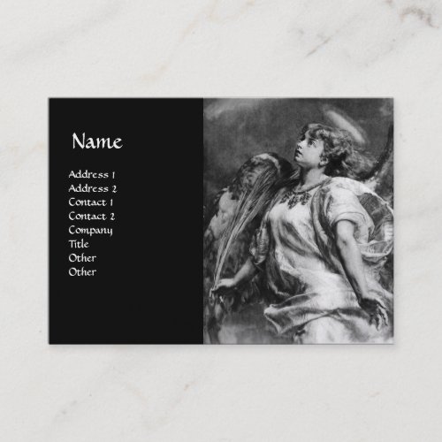 ROMANTIC ANGEL WITH FEATHER IN BLACK WHITE Pearl Business Card