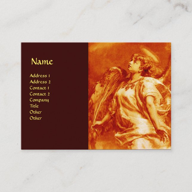 ROMANTIC ANGEL WITH FEATHER IN GOLD ORANGE,BROWN BUSINESS CARD (Front)
