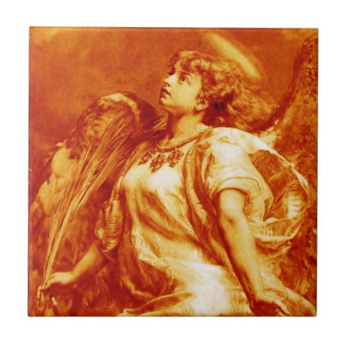 ROMANTIC ANGEL WITH FEATHER IN  GOLD ORANGE BROWN TILE