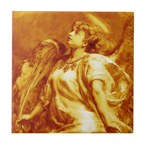 ROMANTIC ANGEL WITH FEATHER IN  GOLD YELLOWWHITE CERAMIC TILE