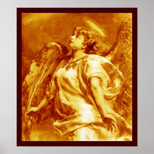 ROMANTIC ANGEL WITH FEATHER IN GOLD YELLOW WHITE POSTER
