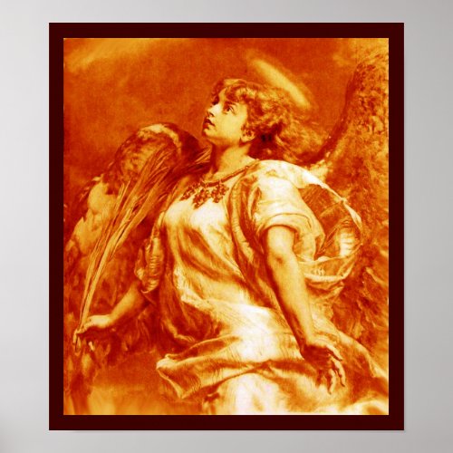 ROMANTIC ANGEL WITH FEATHER IN ORANGE YELLOW WHITE POSTER