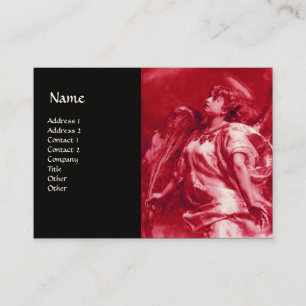 ROMANTIC ANGEL WITH FEATHER IN PINK,FUCHSIA Black Business Card