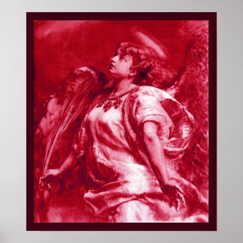 ROMANTIC ANGEL WITH FEATHER IN PINK FUCHSIA WHITE POSTER