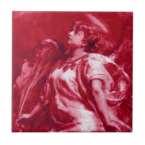 ROMANTIC ANGEL WITH FEATHER IN PINK FUCHSIAWHITE TILE