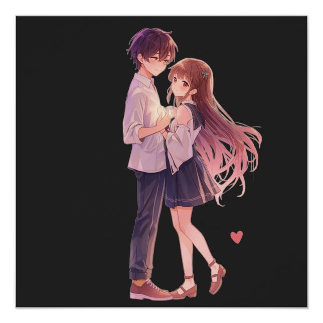 Romantic Anime Couple - Cute Aesthetic Lovers Art  Poster (Front)