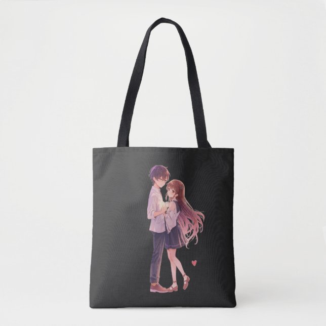 Romantic Anime Couple - Cute Aesthetic Lovers Art  Tote Bag (Front)