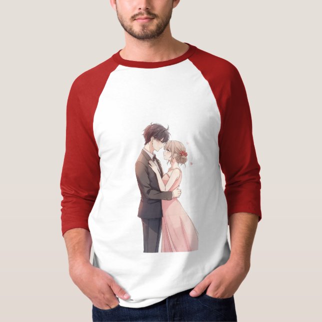 Romantic Anime Couple Embrace T-Shirt (Front)