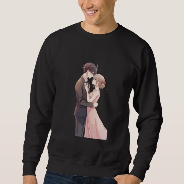 Romantic Anime Couple Embrace T-Shirt Sweatshirt (Front)