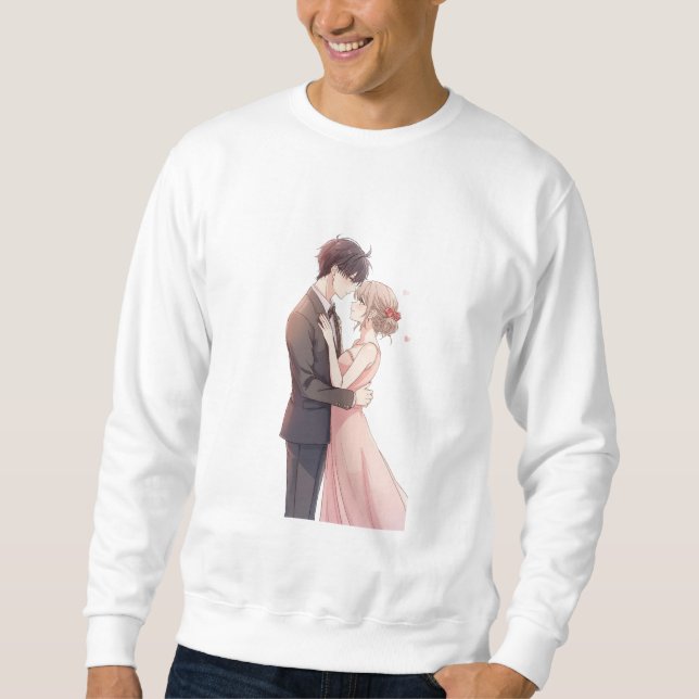 Romantic Anime Couple Embrace T-Shirt Sweatshirt (Front)