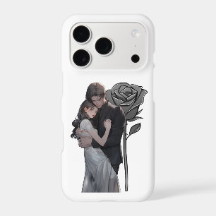 Romantic Anime Couple Hugging with Black Rose iPhone 17 Pro Case