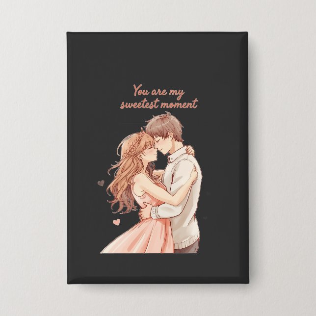 Romantic Anime Couple - Sweet Valentine Moment Button (Front)