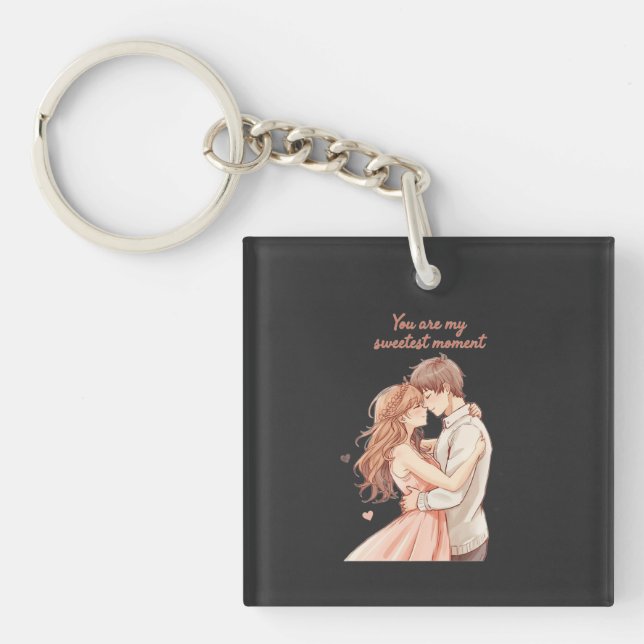 Romantic Anime Couple - Sweet Valentine Moment Keychain (Front)