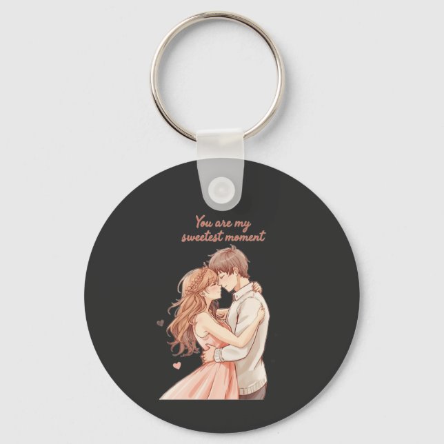 Romantic Anime Couple - Sweet Valentine Moment Keychain (Front)