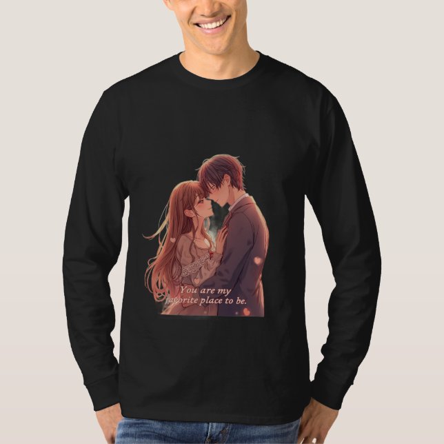 Romantic Anime Couple - Valentine's Day  Aesthetic T-Shirt (Front)