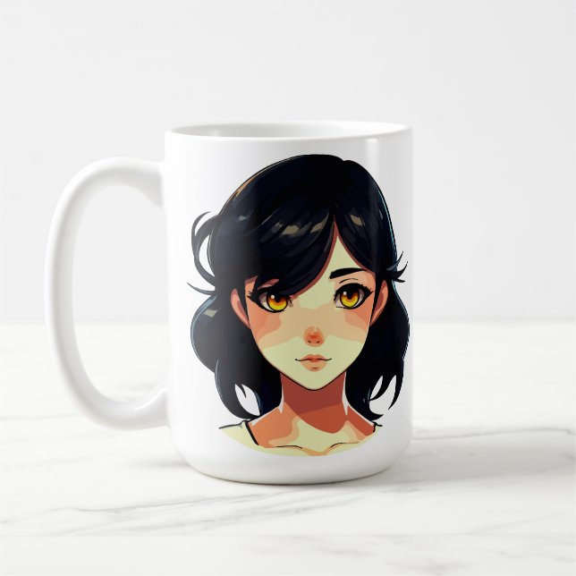 Romantic Anime Dream: Blue-Haired Beauty Coffee Mug (Left)