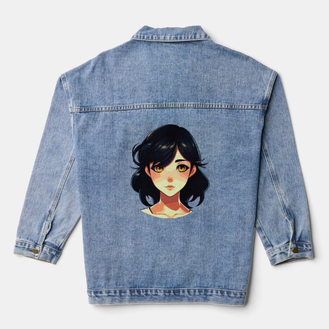 Romantic Anime Dream: Blue-Haired Beauty Denim Jacket (Back)