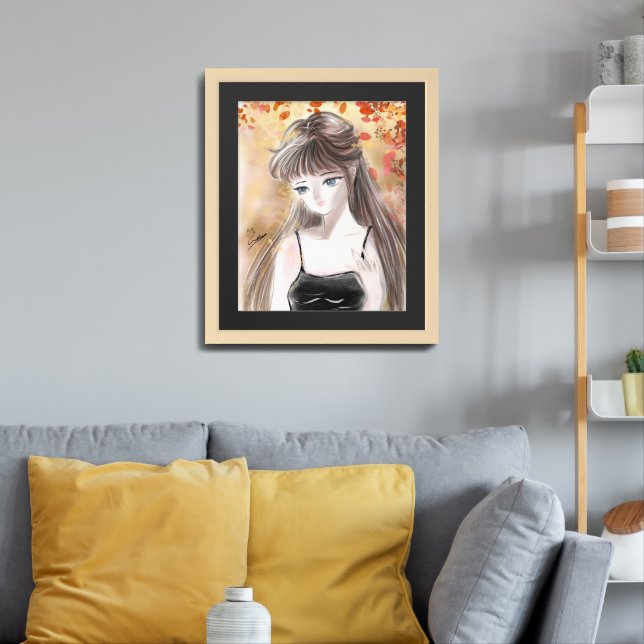 Romantic Anime Girl Autumn Wall Art Poster (Living Room 3)