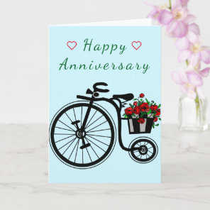 Romantic Anniversary Card with Flowers Bike