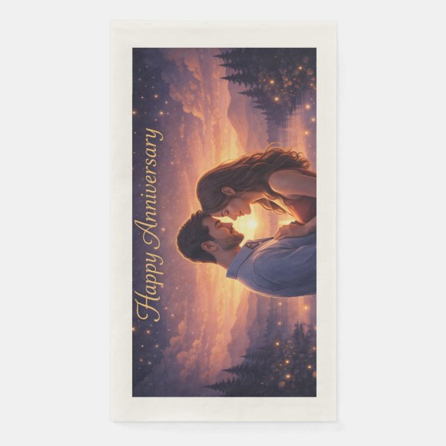 Romantic Anniversary Couple Sunset Paper Guest Towels (Front)