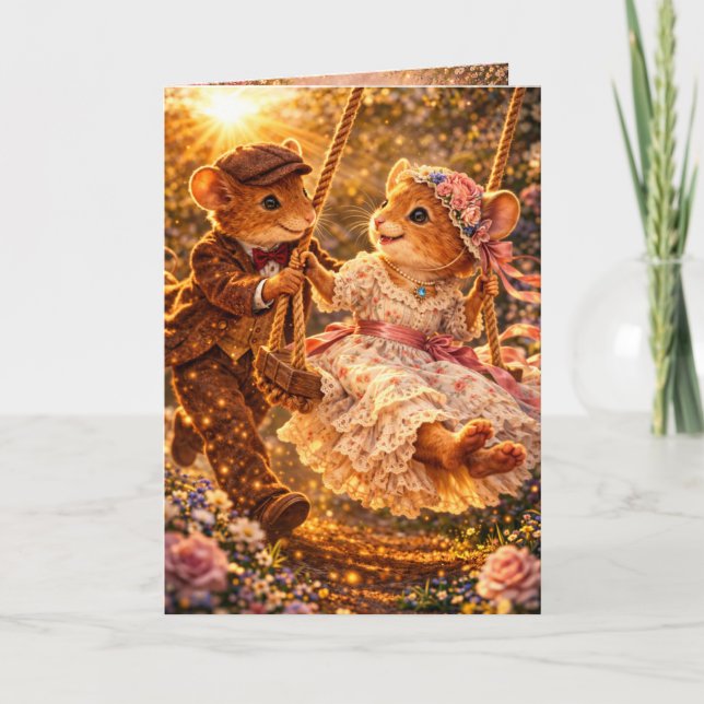 Romantic Anniversary Love Mouse Couple Greeting  Card (Front)