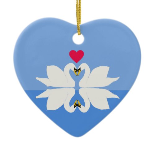 Romantic Anniversary Swan Heart Ceramic Ornament
