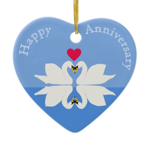Romantic Anniversary Swan Heart Ceramic Ornament