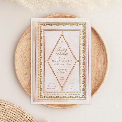 Romantic Antique Book Blush Baby Shower Invitation