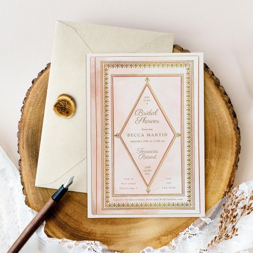 Romantic Antique Book Blush Bridal Shower Invitation