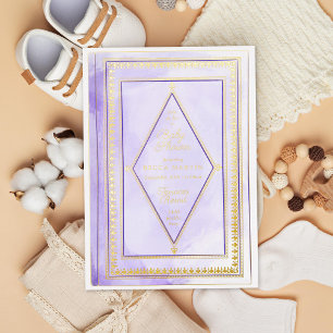 Romantic Antique Book Purple Baby Shower Gold Foil Invitation