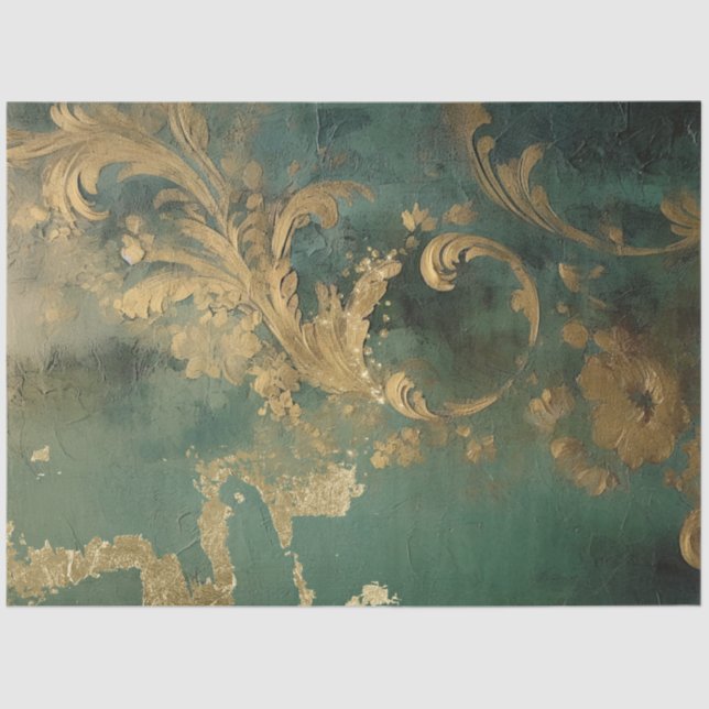 Romantic Antique Emerald and Gold Design Series 1 Tissue Paper (Front)