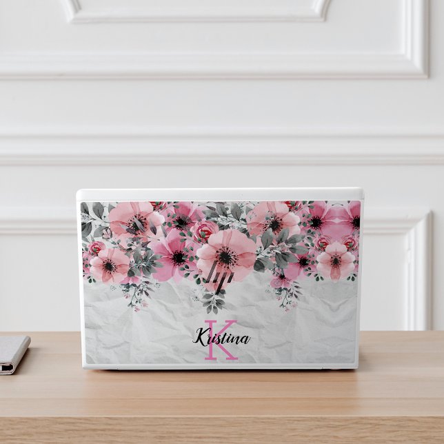 Romantic Antique Pink Watercolor Floral Grey HP Laptop Skin (Creator Uploaded)