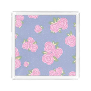 Romantic Antique Rose Design Acrylic Tray