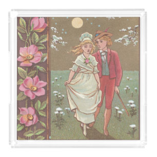 Romantic Antique Saint Valentine's Day Card, 1876 Acrylic Tray
