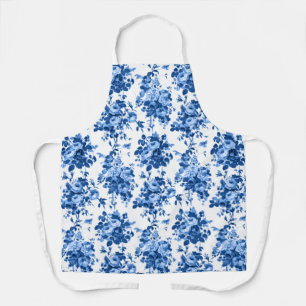 Romantic Antique Vintage Roses-Blue on White Apron