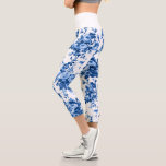 Romantic Antique Vintage Roses-Blue on White Capri Leggings<br><div class="desc">Elegant and classic antique vintage Delft blue roses on white background. Waistband color is customizable.</div>