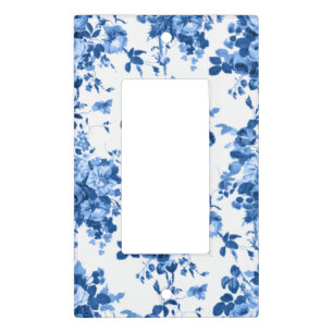 Romantic Antique Vintage Roses-Blue on White Light Switch Cover
