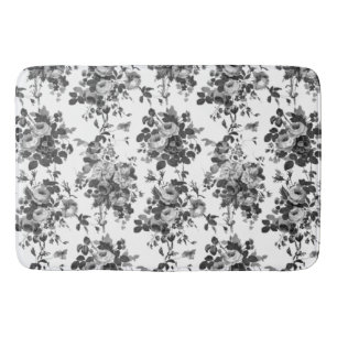 Romantic Antique Vintage Roses-Gray on White Bath Mat