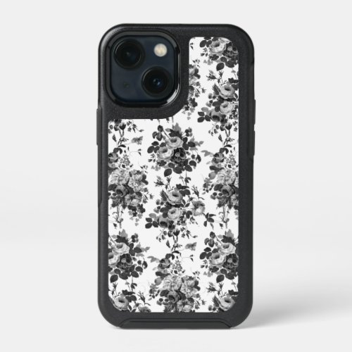 Romantic Antique Vintage Roses_Gray on White iPhone 13 Mini Case