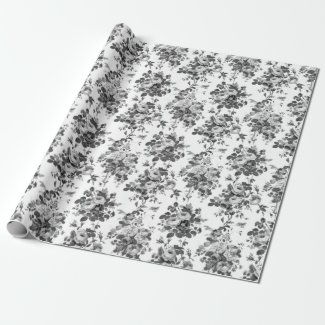 Romantic Antique Vintage Roses-Gray on White Wrapping Paper