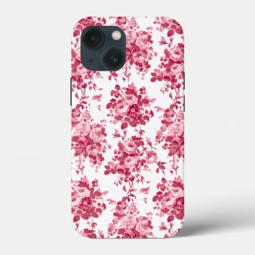 Romantic Antique Vintage Roses_Pink on White iPhone 13 Mini Case