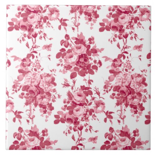 Romantic Antique Vintage Roses_Pink on White Ceramic Tile