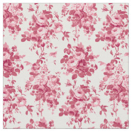Romantic Antique Vintage Roses-Pink on White Fabric