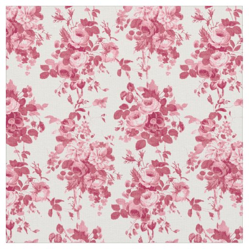 Romantic Antique Vintage Roses-Pink on White Fabric
